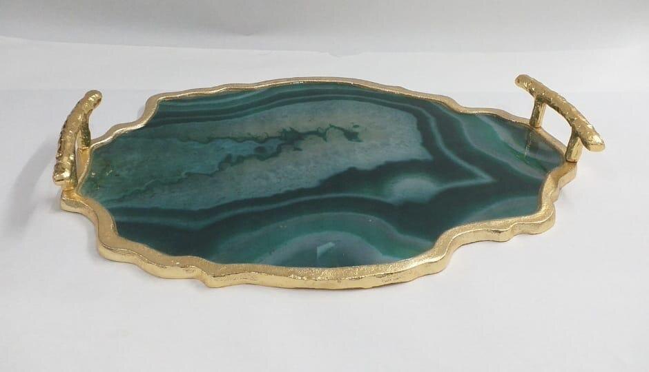 Verde Agate Tray — Agate · Gold-Gilt, XANVOR, Moradabad