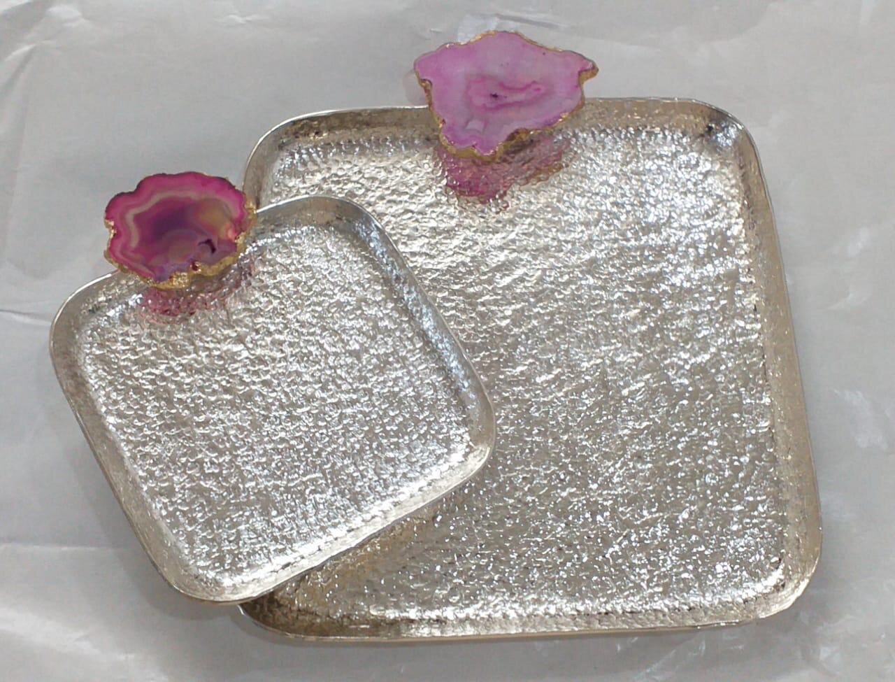 Silver Textured Tray Set