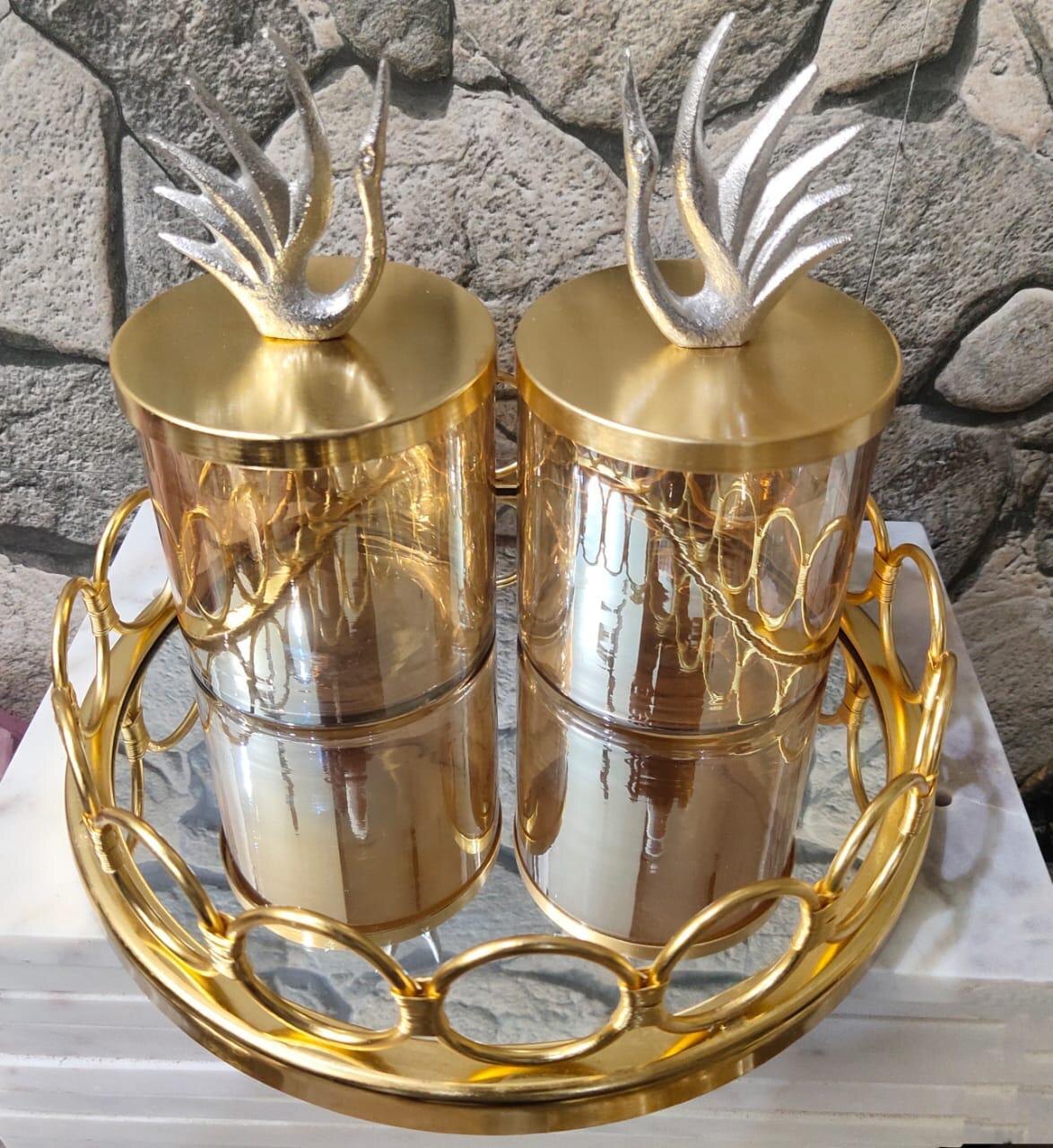 Plumed Canister Set — Metal · Gold, XANVOR, Moradabad