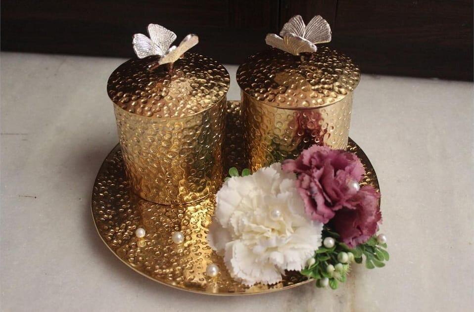 Hammered Gold Jar Pair
