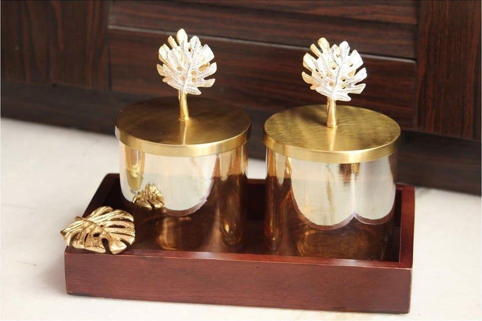 Coral-Finial Jar Set — Metal · Wood, XANVOR, Moradabad