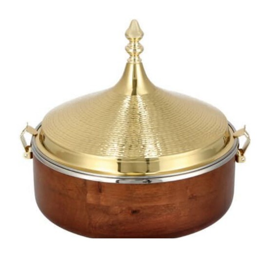 Thermalock 28 Lock-System Food Warmer — Mango-wood body · Gold hammered lid · Lock System, XANVOR, Moradabad