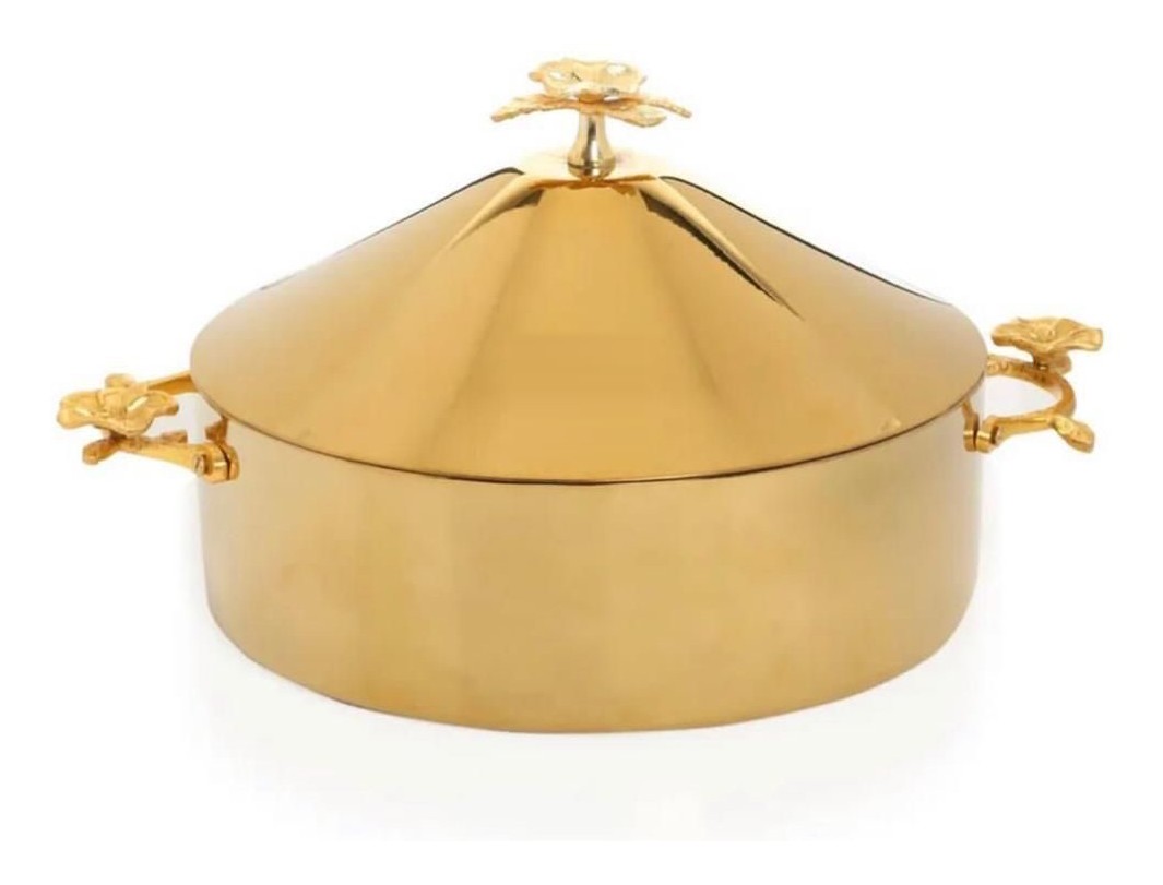 Florentine Floral-Luxe Hot-Pot — Mirror Gold PVD · Floral cast handles & knob, XANVOR, Moradabad