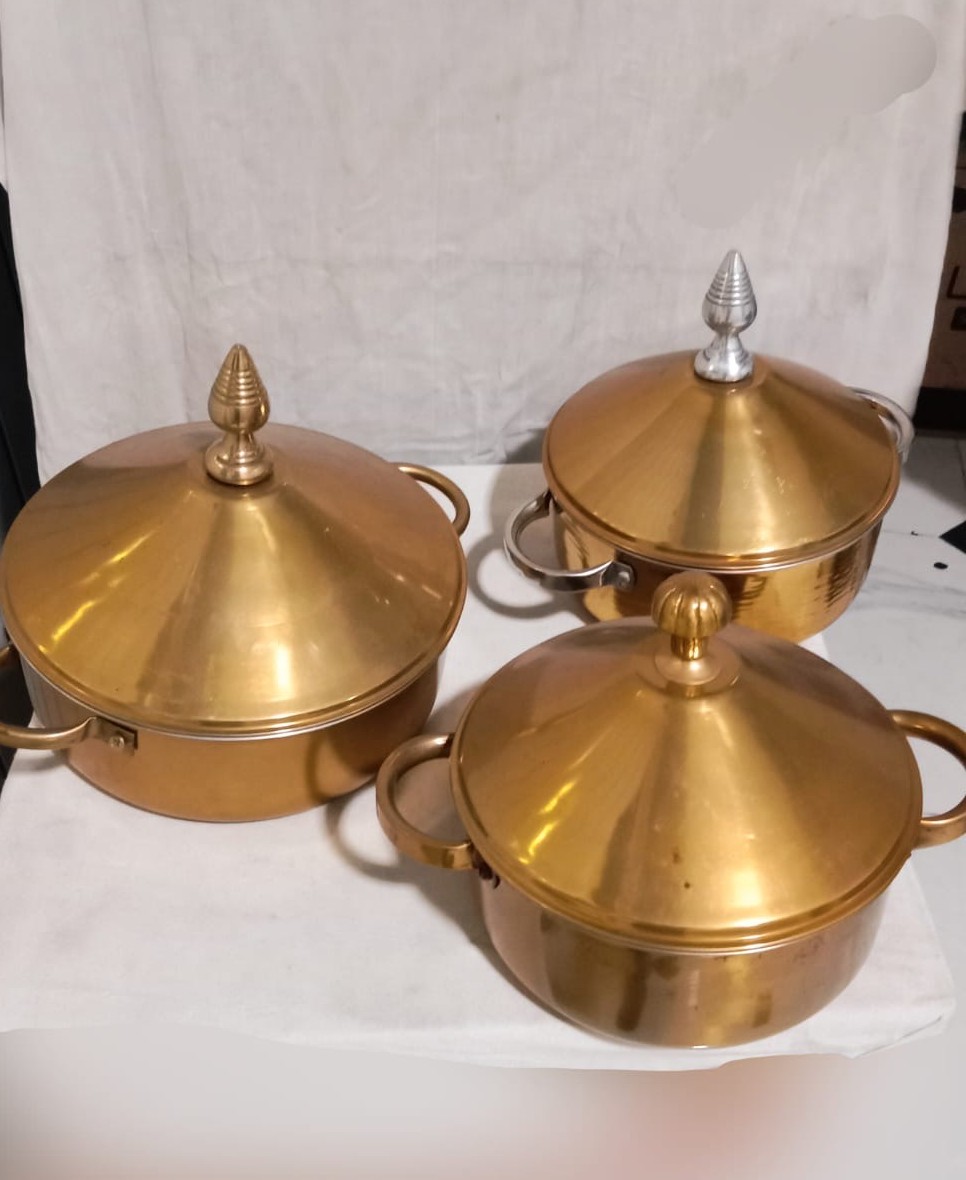 Trinity Hammered Casserole — Set of 3 — Gold / Copper PVD · Hammered (graded set), XANVOR, Moradabad
