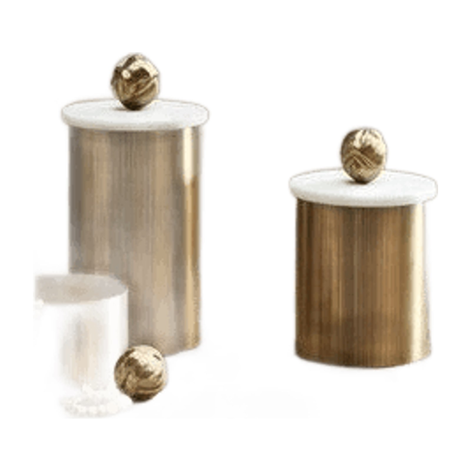 Carrara-Lid Brass Canister Pair - Set of 2 — Brushed Brass · White Marble, XANVOR, Moradabad