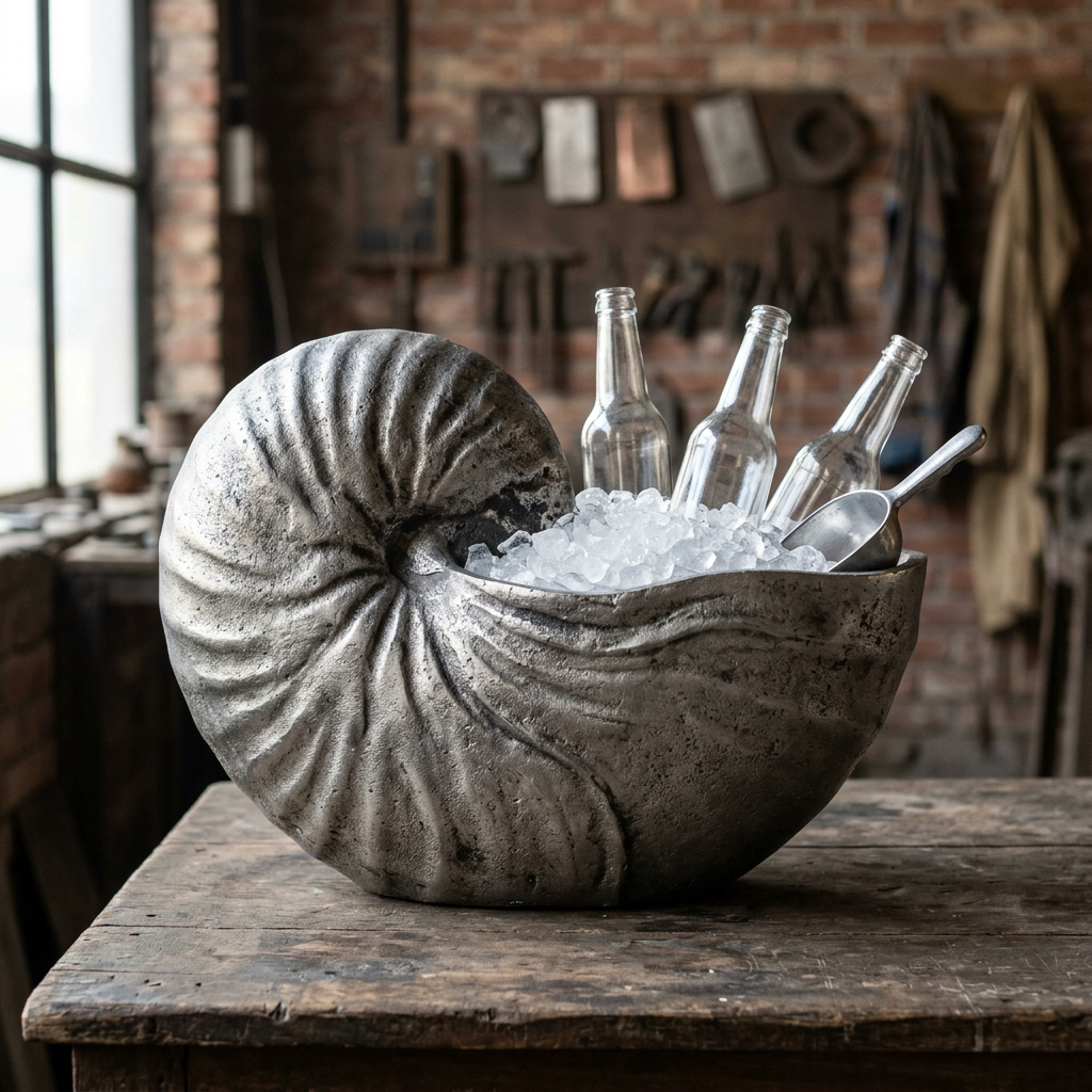 Nautilus Bottle Cooler — Cast Aluminium · Aged Pewter, XANVOR, Moradabad