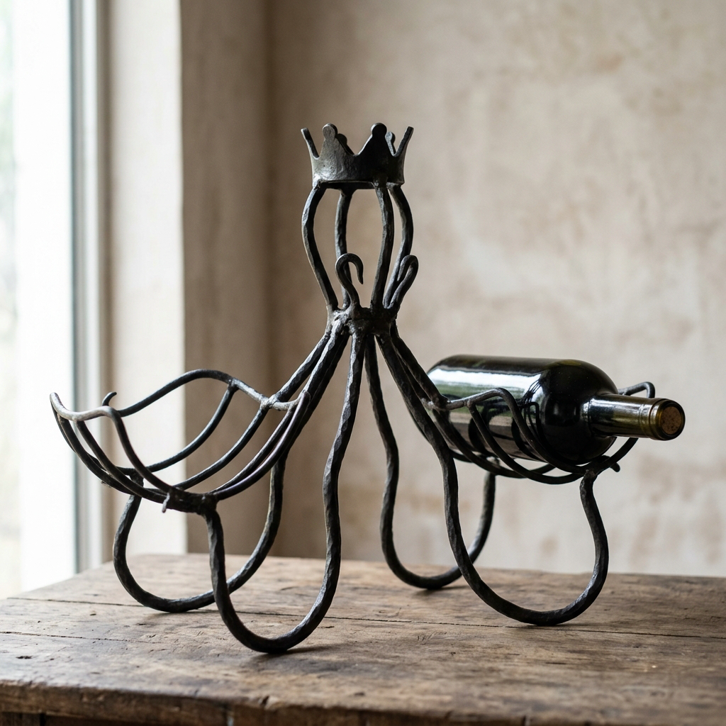 Octopus Twin Bottle Rack — Iron · Oxidised Black · Lacquered, XANVOR, Moradabad