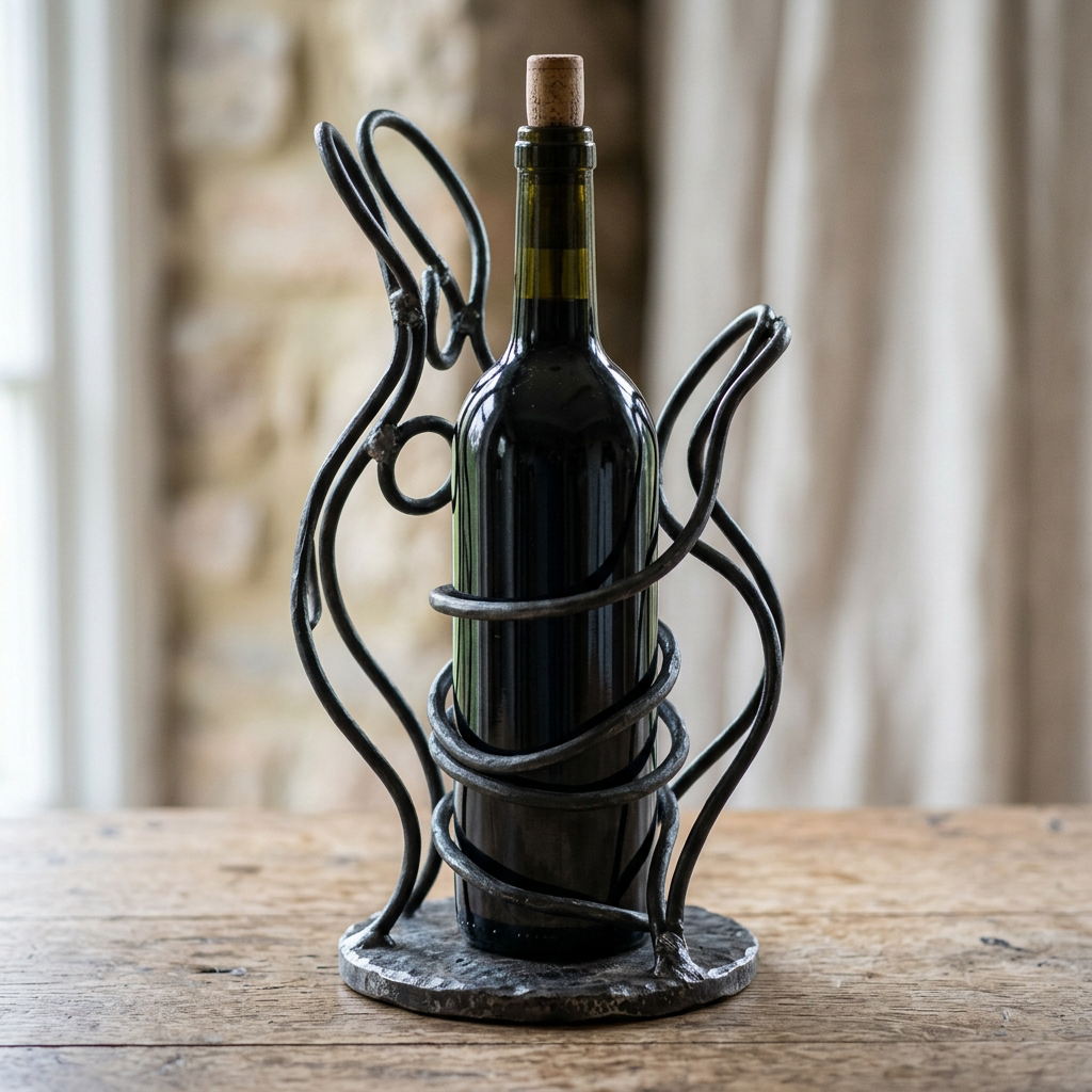 Seaweed Collar Bottle Stand — Iron · Oxidised Black · Lacquered, XANVOR, Moradabad