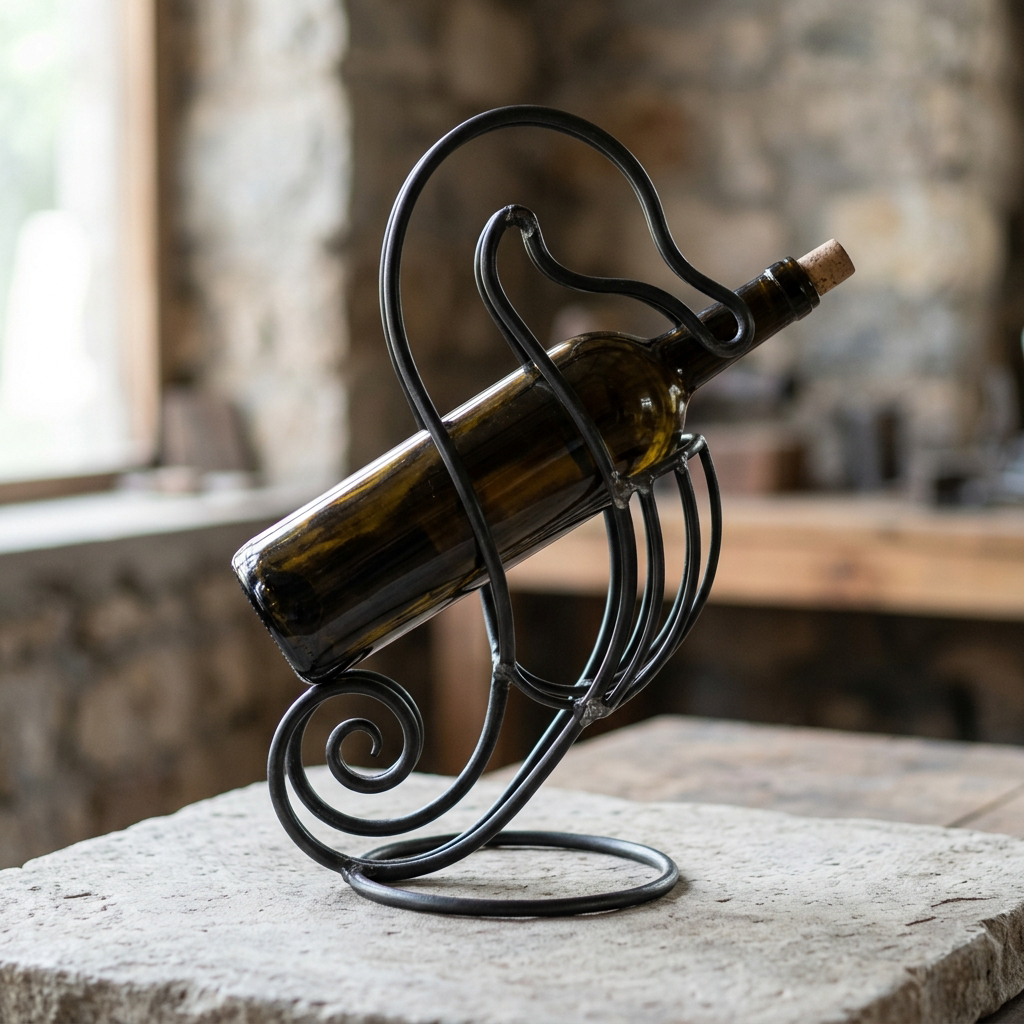 Seahorse Bottle Holder — Iron · Oxidised Black · Lacquered, XANVOR, Moradabad