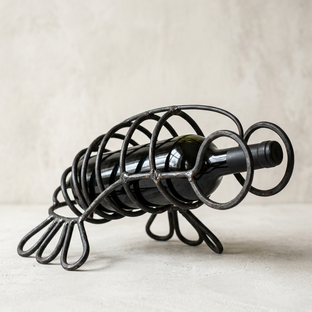 Lobster Bottle Cradle — Iron · Oxidised Black · Lacquered, XANVOR, Moradabad