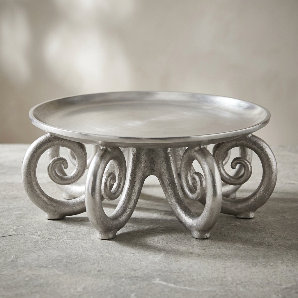 Octopus Crown Footed Platter — Cast Aluminium · Polished, XANVOR, Moradabad