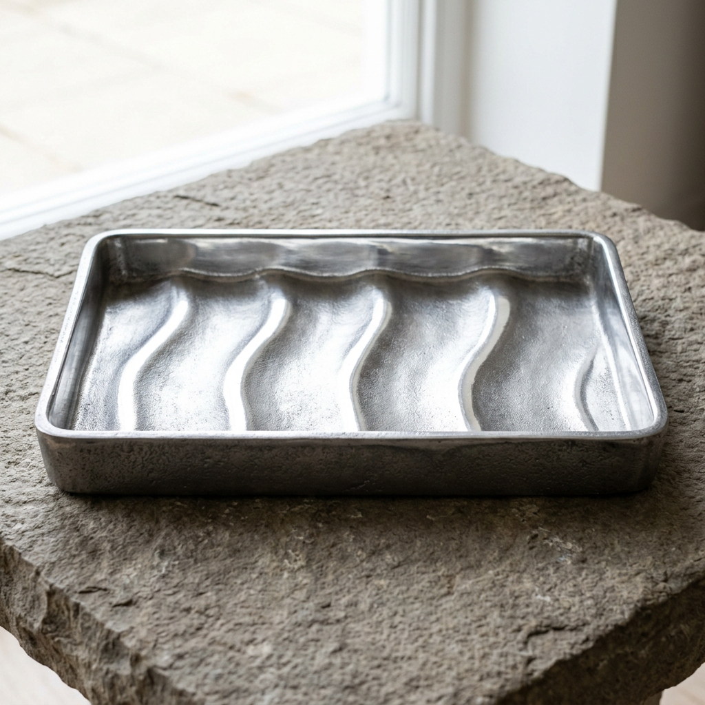 Tide Ripple Tray — Cast Aluminium · Aged Pewter · Polished, XANVOR, Moradabad