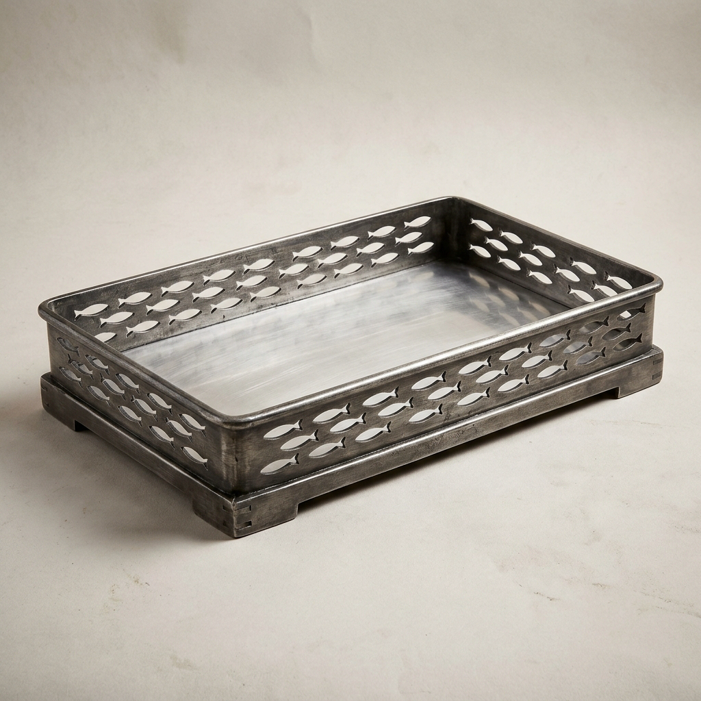 Shoal Rail Tray — Sheet Aluminium · Aged Pewter · Polished, XANVOR, Moradabad