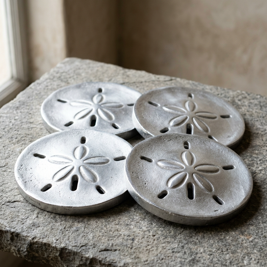 Sand Dollar Plates, set of 4 — Cast Aluminium · Polished, XANVOR, Moradabad