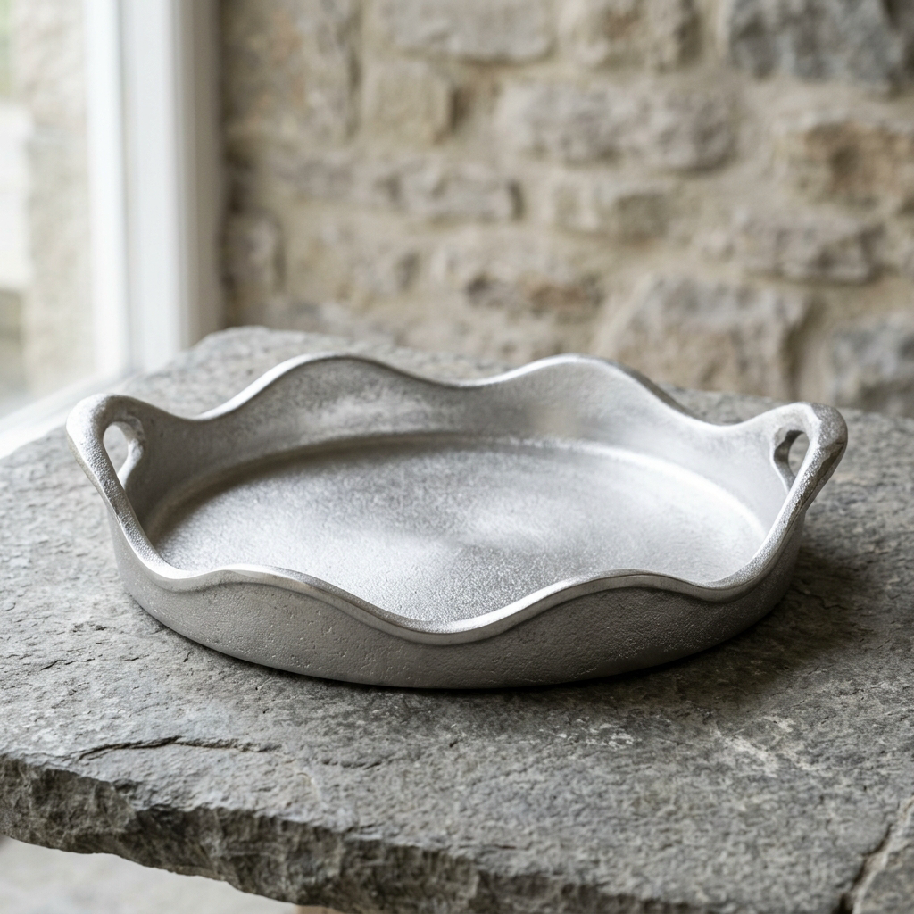 Wave Rim Tray 40 — Cast Aluminium · Polished, XANVOR, Moradabad