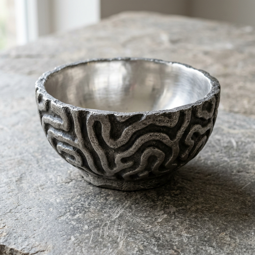 Brain Coral Bowl — Cast Aluminium · Aged Pewter · Polished, XANVOR, Moradabad