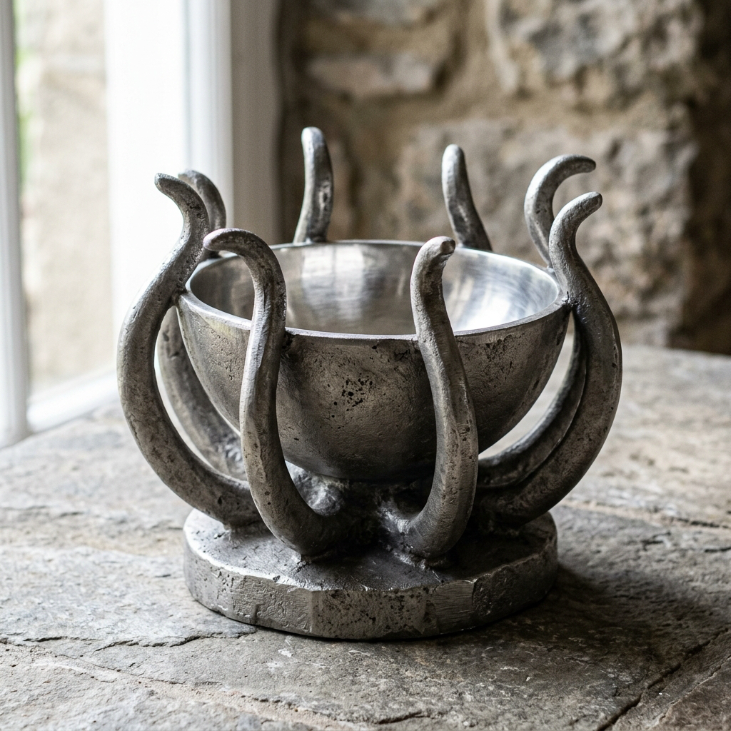 Octopus Cradle Bowl — Cast Aluminium · Aged Pewter · Polished, XANVOR, Moradabad