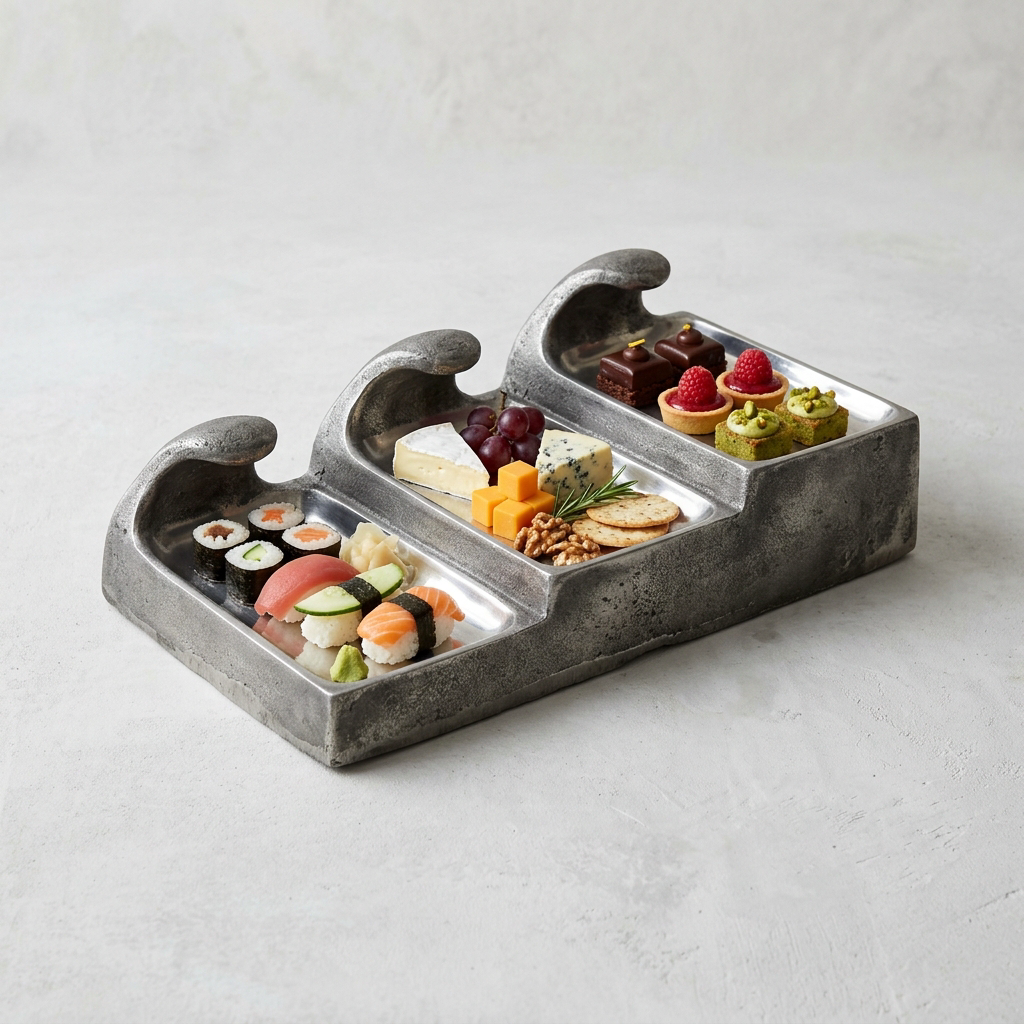 Wave Stair Server — Cast Aluminium · Aged Pewter · Polished, XANVOR, Moradabad
