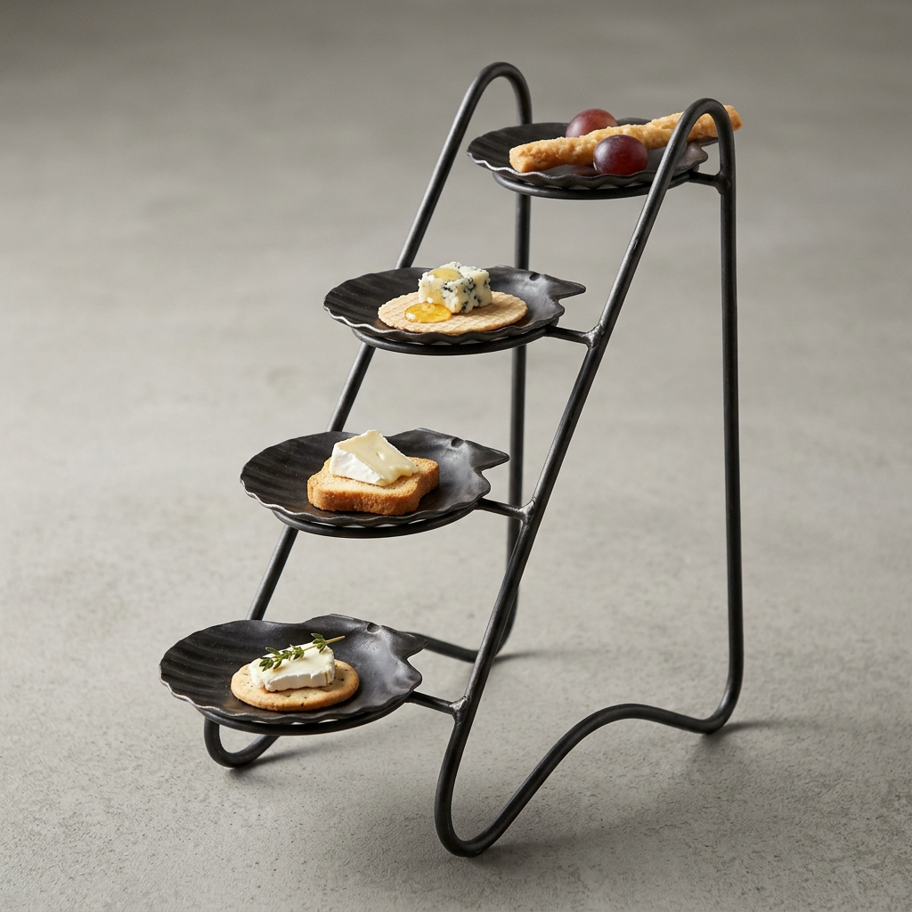 Shell Ladder Cheese Stand — Iron · Oxidised Black · Lacquered, XANVOR, Moradabad