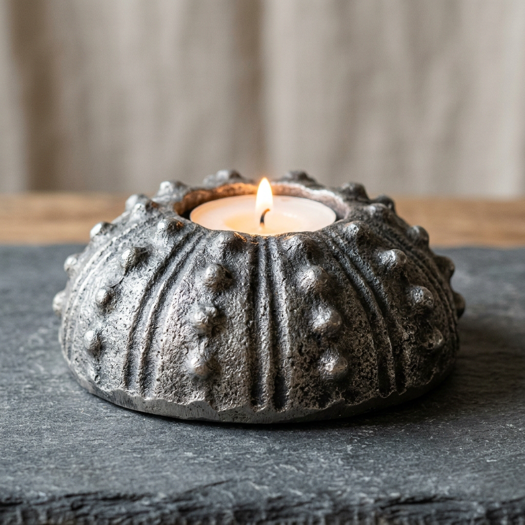 Sea Urchin Tealight — Cast Aluminium · Aged Pewter, XANVOR, Moradabad