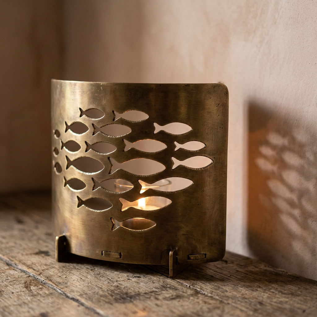Shoal Tealight Screen — Sheet Brass · Antique Brass, XANVOR, Moradabad