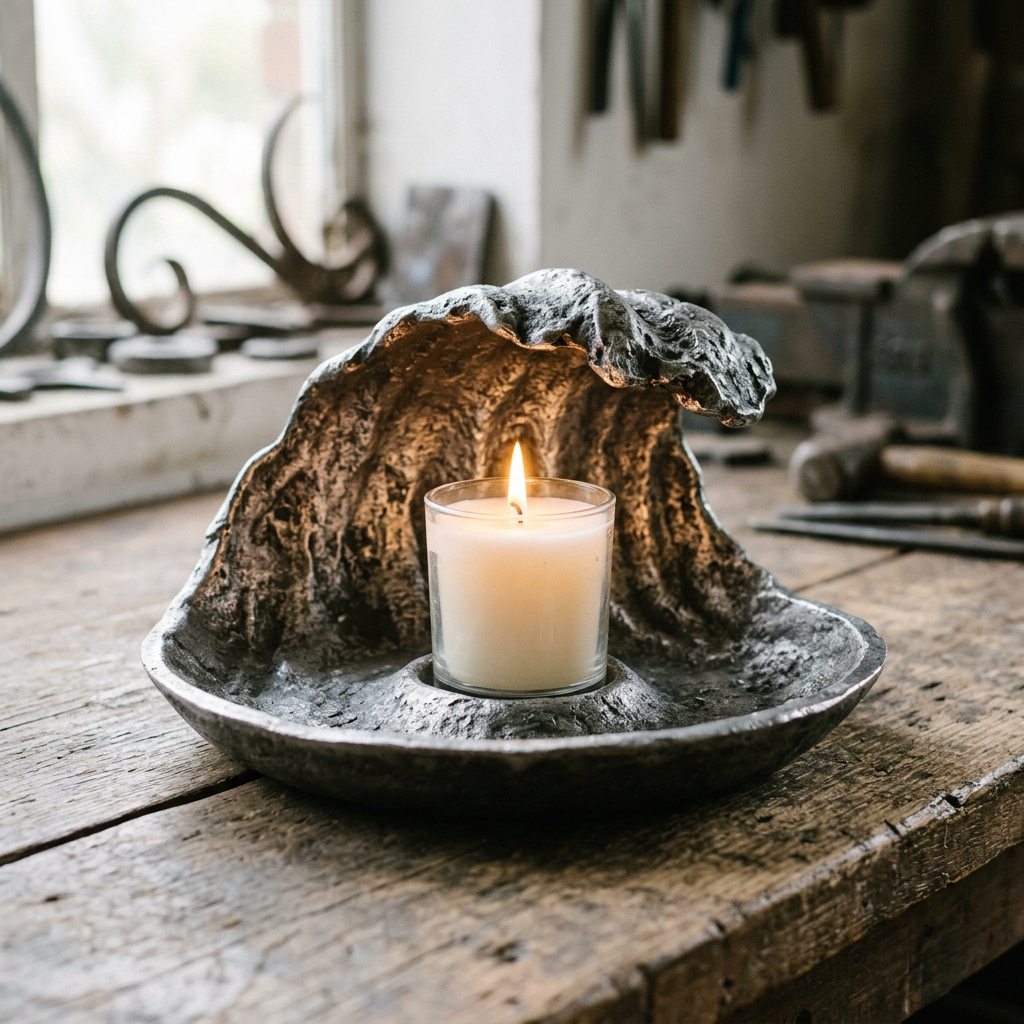 Wave Hurricane Tray — Cast Aluminium · Aged Pewter, XANVOR, Moradabad