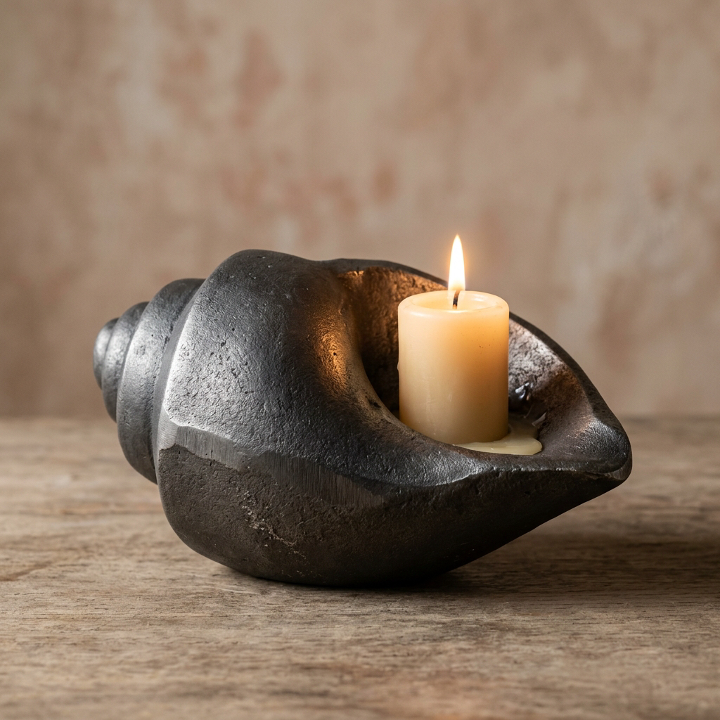 Conch Pillar Holder — Cast Aluminium · Oxidised Black, XANVOR, Moradabad