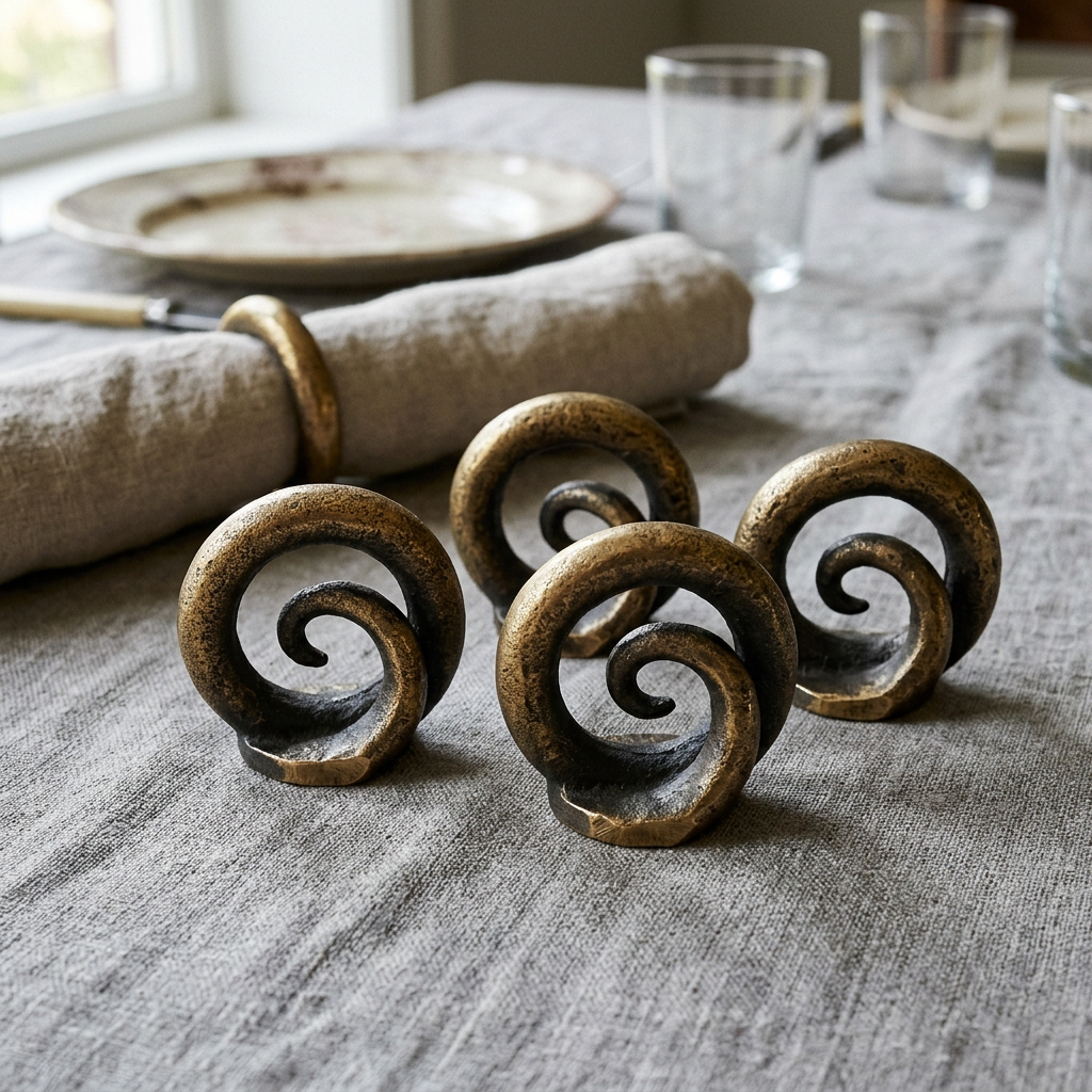 Tentacle Napkin Rings, set of 4 — Cast Brass · Antique Brass, XANVOR, Moradabad