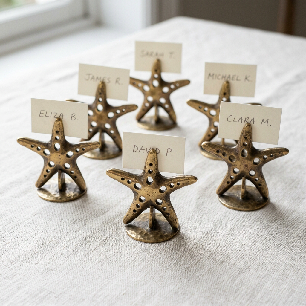 Starfish Place Card Holders, set of 6 — Sheet Brass · Antique Brass, XANVOR, Moradabad