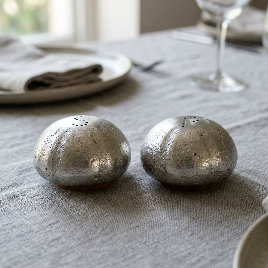 Sea Urchin Salt & Pepper, pair — Cast Aluminium · Polished, XANVOR, Moradabad