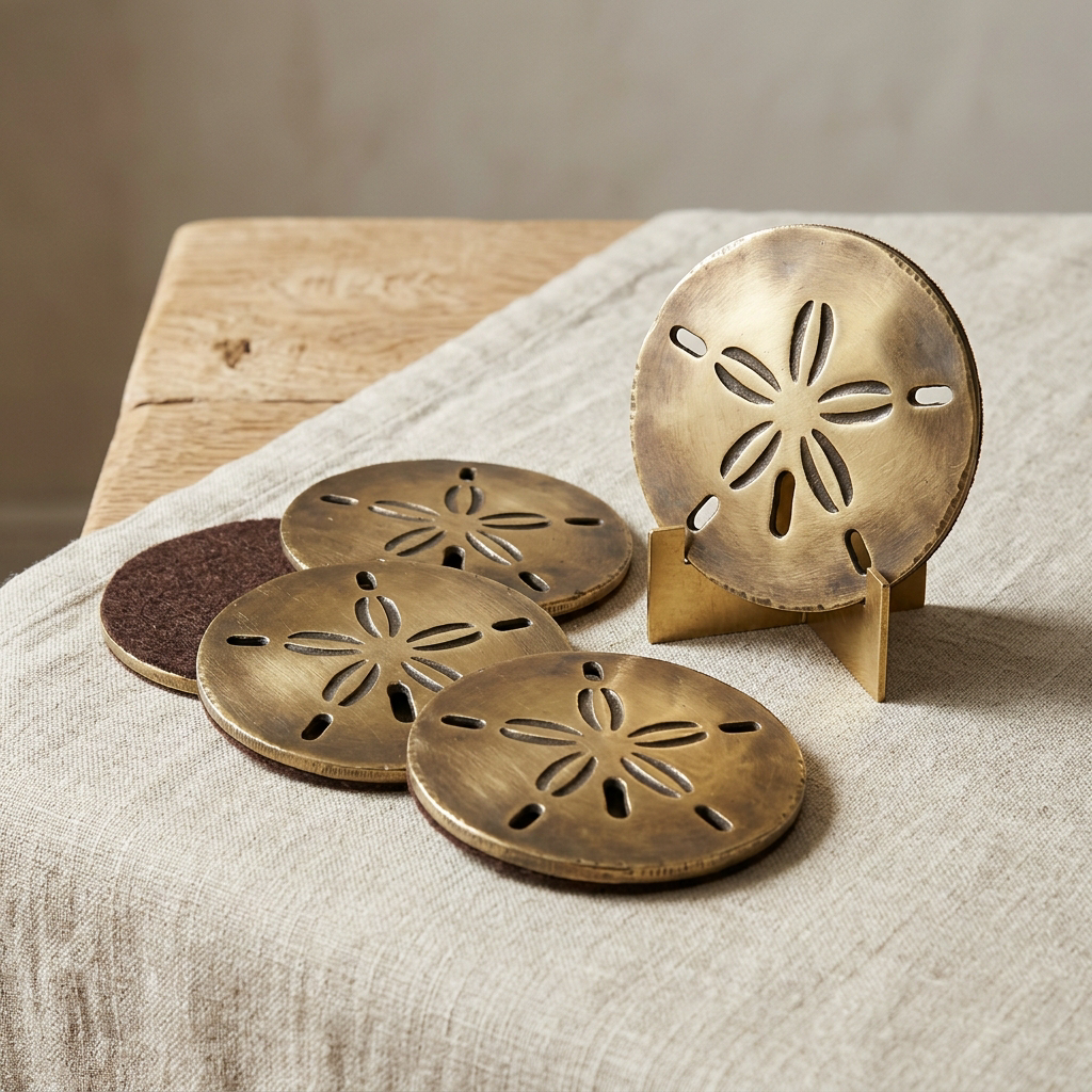 Sand Dollar Coasters, set of 4 — Sheet Brass · Antique Brass, XANVOR, Moradabad