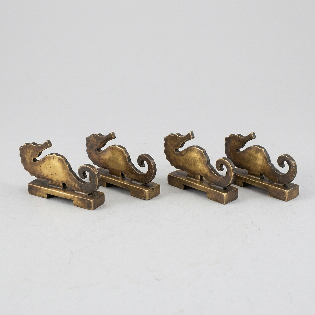 Seahorse Cutlery Rests, set of 4 — Sheet Brass · Antique Brass, XANVOR, Moradabad