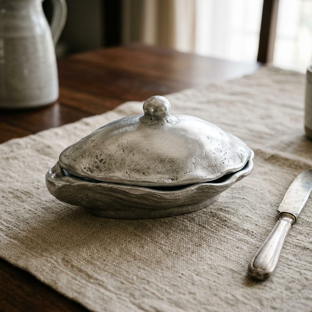 Oyster Butter Dish — Cast Aluminium · Polished, XANVOR, Moradabad