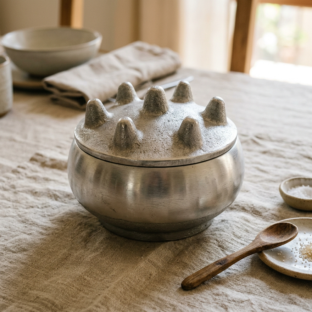 Puffer Sugar Pot — Cast Aluminium · Polished, XANVOR, Moradabad