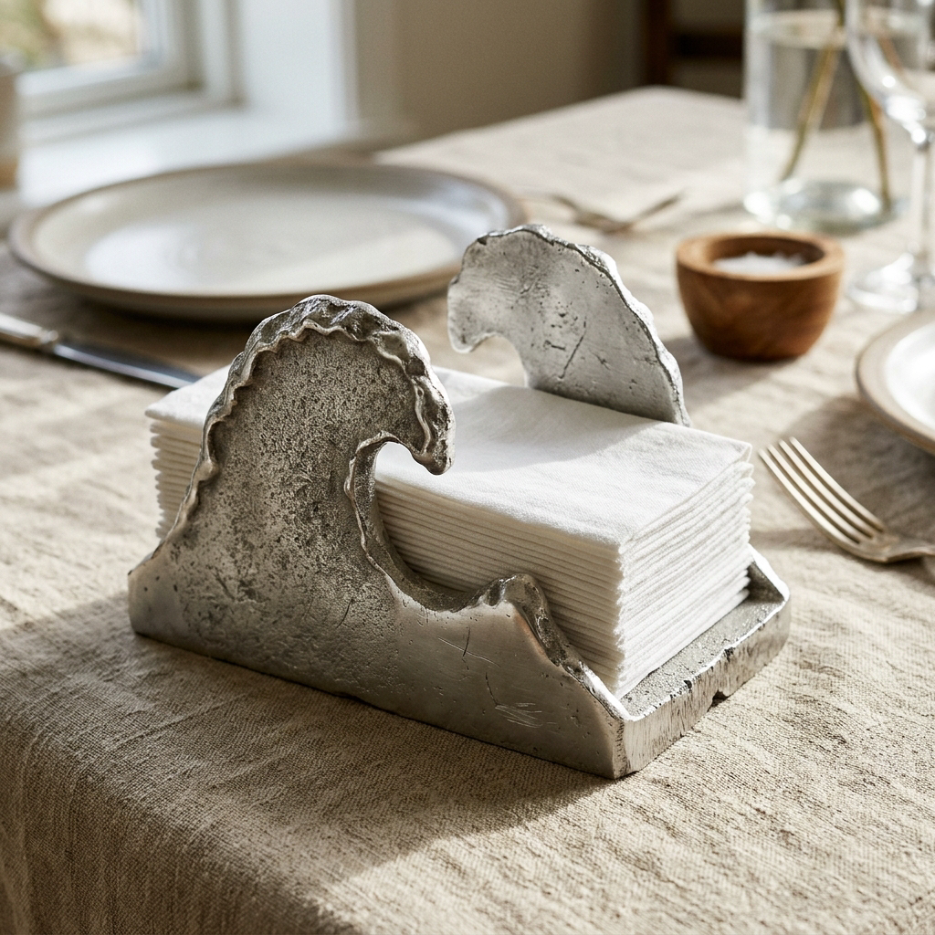 Wave Napkin Holder — Cast Aluminium · Polished, XANVOR, Moradabad