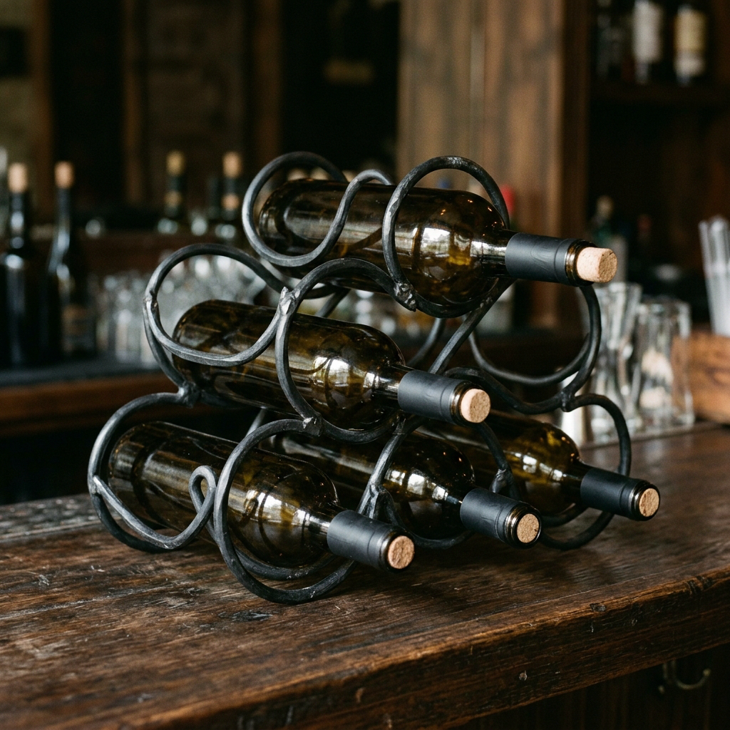 Wave Wine Rack, 4 — Iron · Oxidised Black · Lacquered, XANVOR, Moradabad