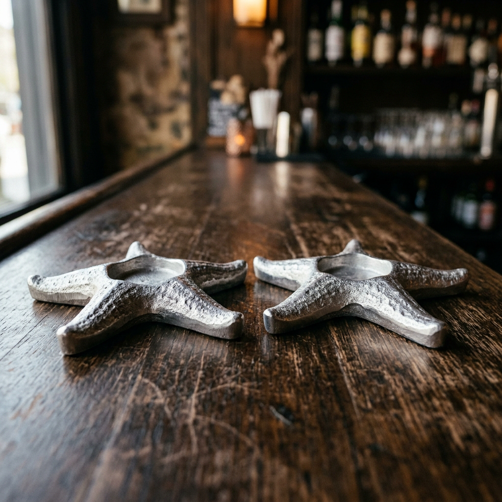 Starfish Bottle Coasters, pair — Cast Aluminium · Polished, XANVOR, Moradabad