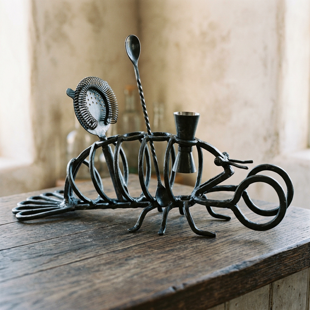 Lobster Bar Caddy — Iron · Oxidised Black · Lacquered, XANVOR, Moradabad