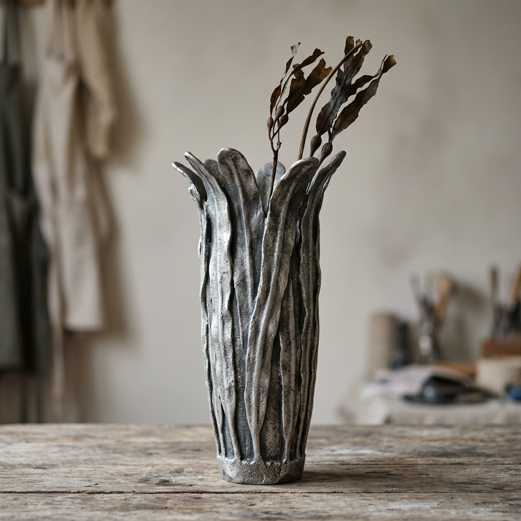 Kelp Column Vase — Cast Aluminium · Aged Pewter, XANVOR, Moradabad