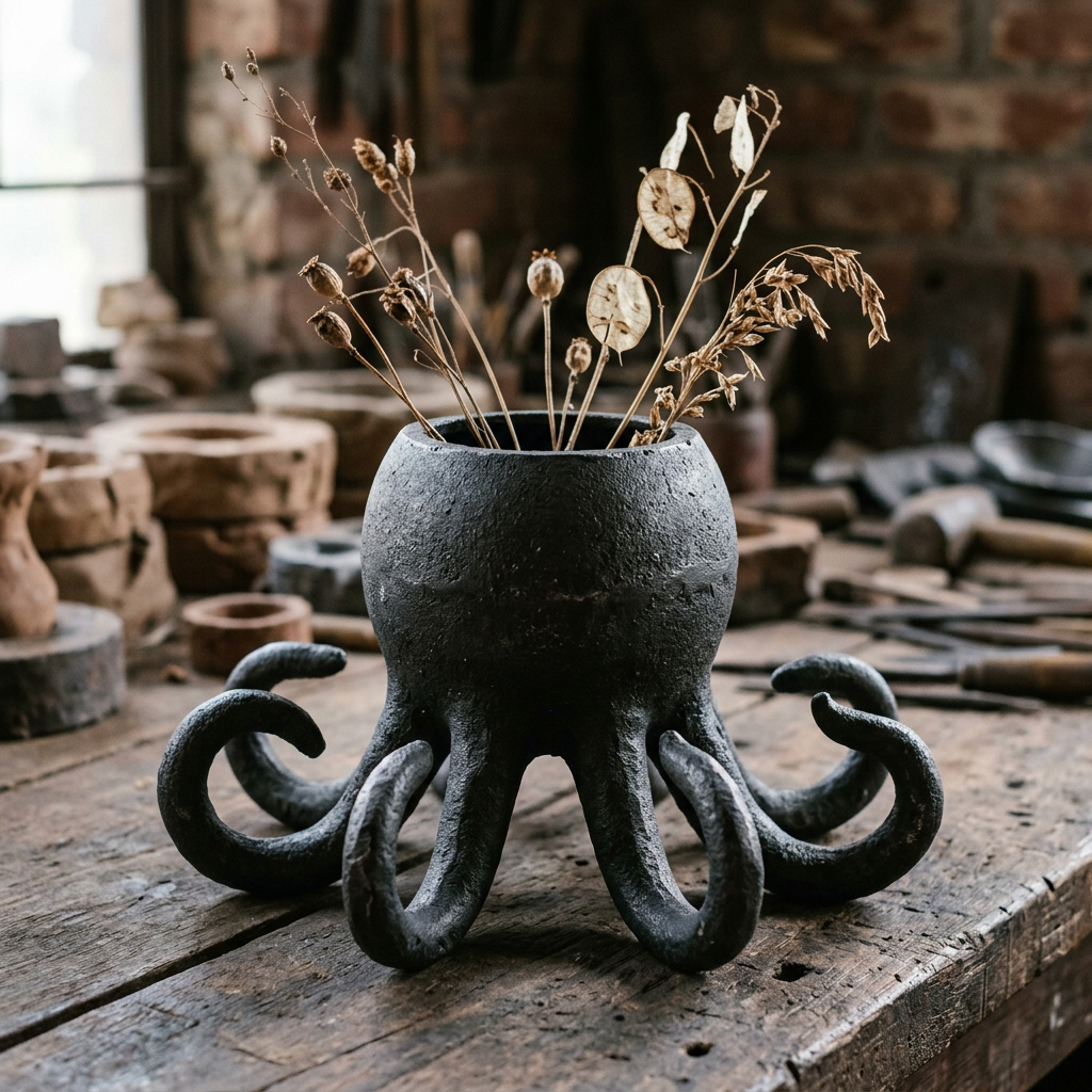 Octopus Planter — Cast Aluminium · Oxidised Black, XANVOR, Moradabad