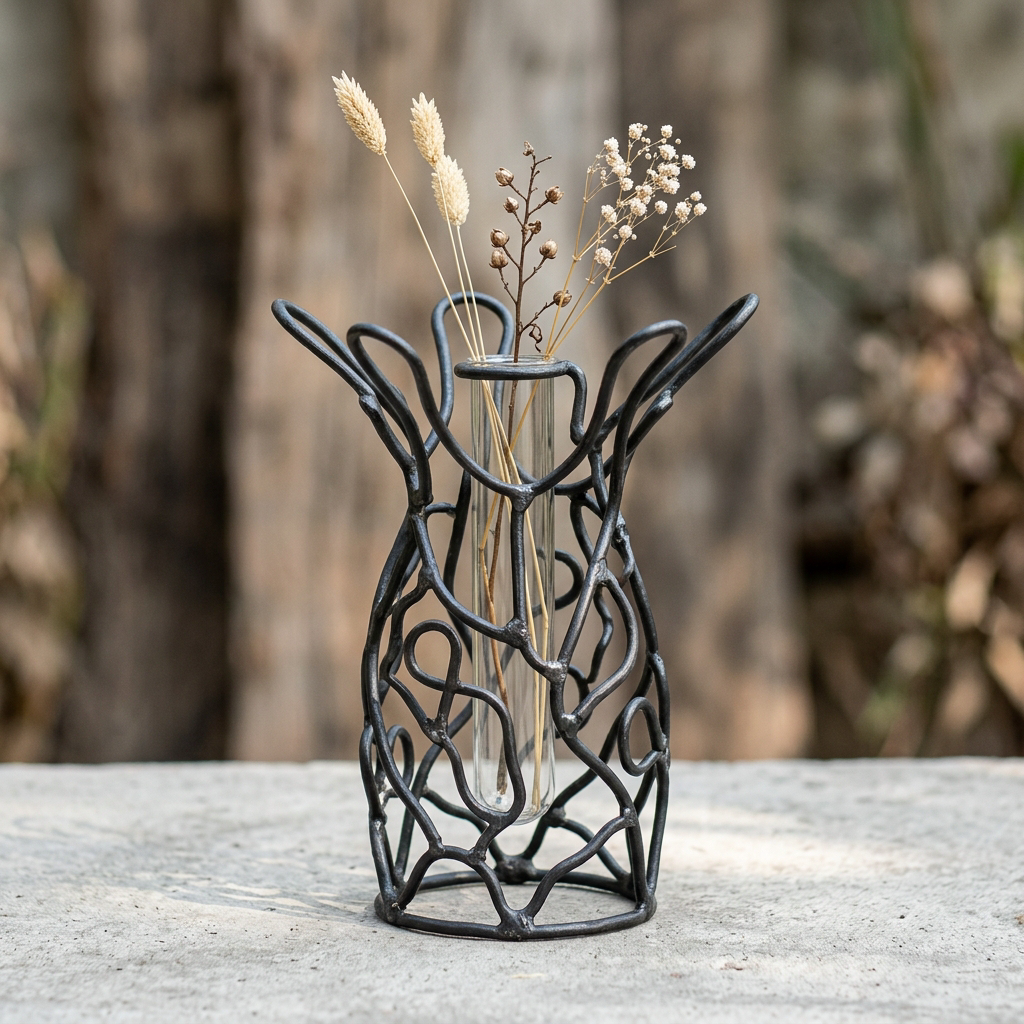 Coral Cage Bud Vase — Iron · Oxidised Black · Lacquered, XANVOR, Moradabad