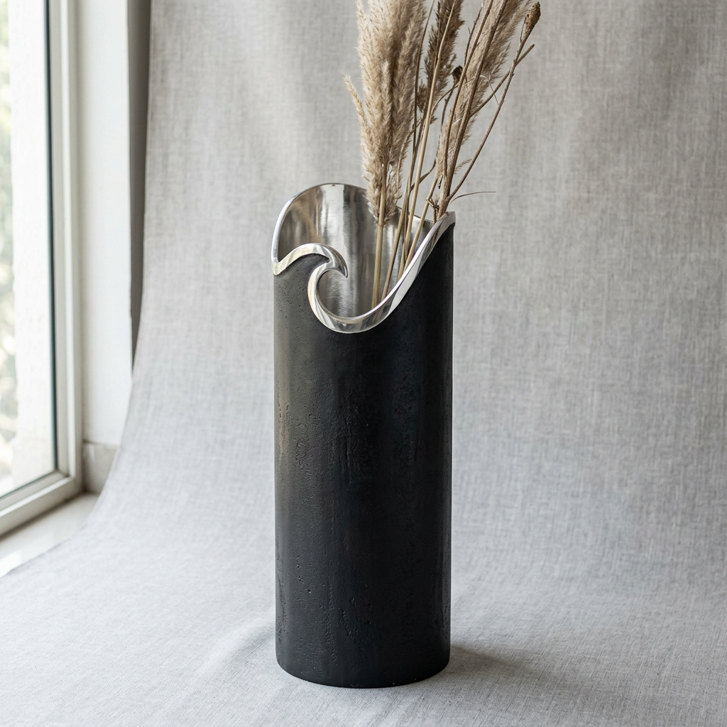 Wave Umbrella Stand — Cast Aluminium · Oxidised Black · Polished, XANVOR, Moradabad