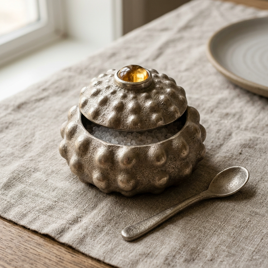Urchin Salt Cellar — Citrine Crown — Cast Aluminium · Citrine · Polished, XANVOR, Moradabad