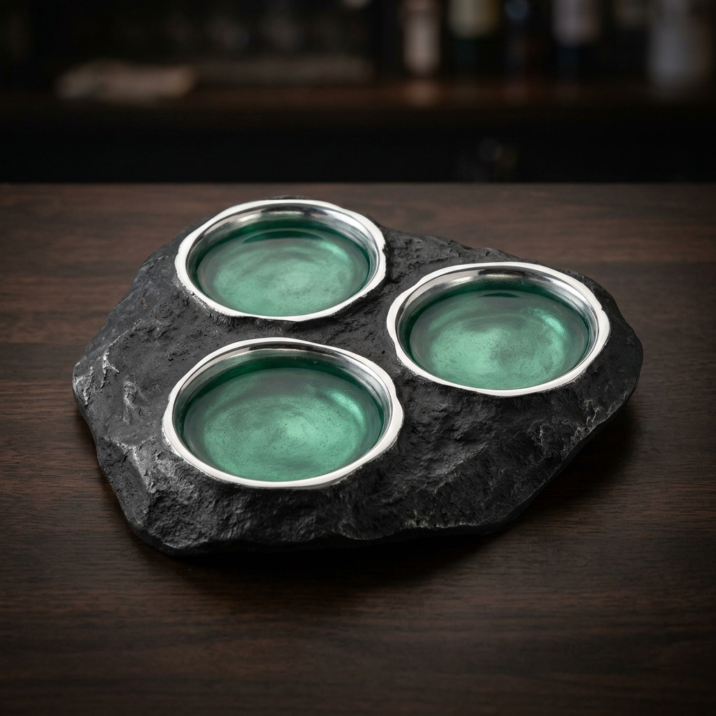 Tide Pool Dip Slab — Sea Glass Pools — Cast Aluminium · Ocean Resin · Oxidised Black, XANVOR, Moradabad