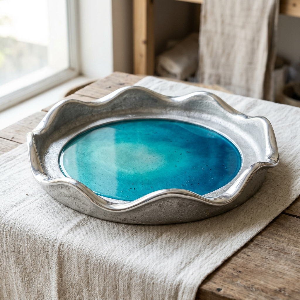 Lagoon Wave Tray — Resin Floor — Cast Aluminium · Ocean Resin · Polished, XANVOR, Moradabad