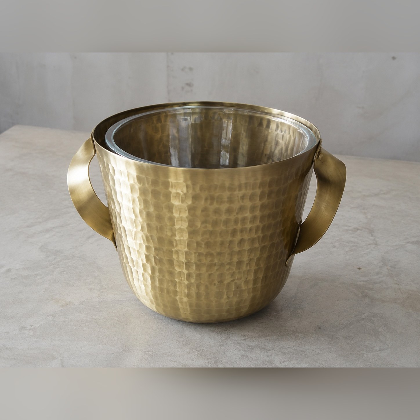 Mehfil Ice Vessel — Brass · Glass inner vessel · Matt brushed, XANVOR, Moradabad