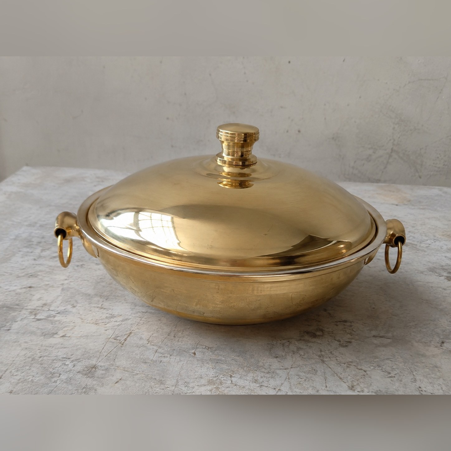 Bhaap Covered Bowl — Brass · Glass bowl insert · Polished, XANVOR, Moradabad