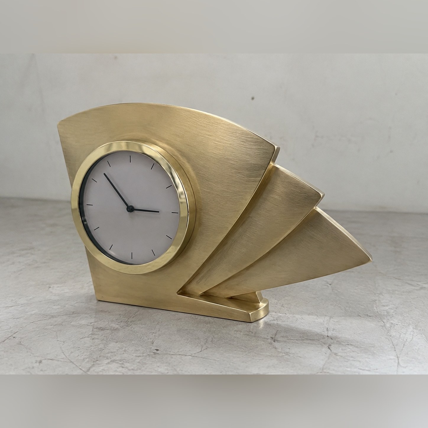 Roshni Offset Fan Clock — Brass · Clear acrylic glazing · Matt · polished dial rim, XANVOR, Moradabad