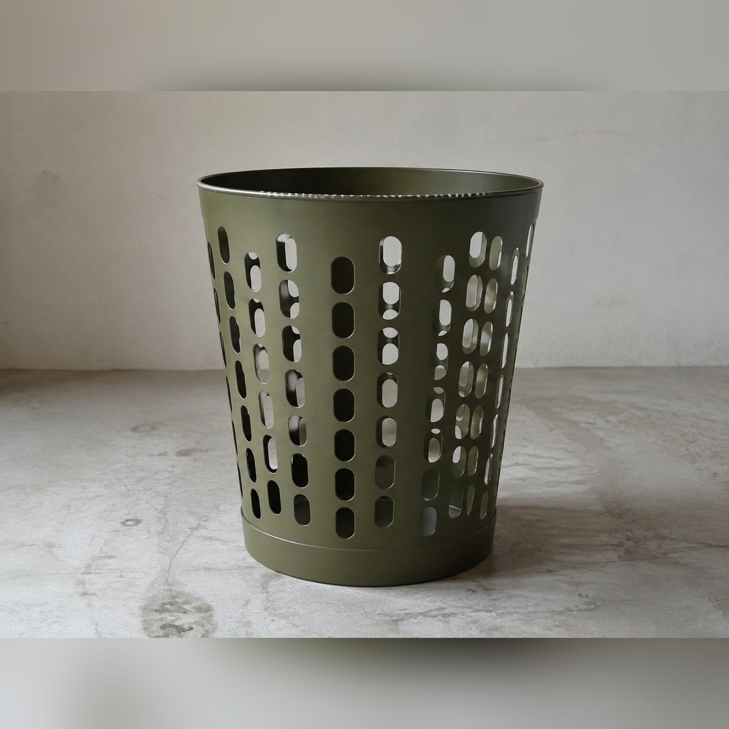 Open Paper Bin — Stainless steel 304 · Opaque muted olive powder coat, XANVOR, Moradabad