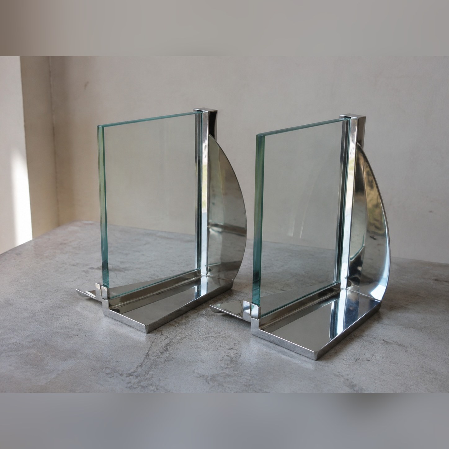 Half-Disc Glass Bookends — Pair